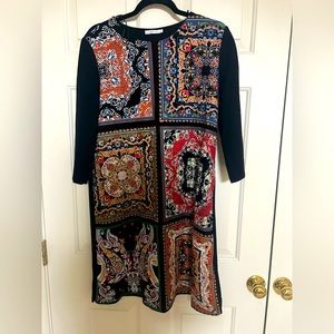 NWOT ZARA MIXED PRINT BLACK RED WHITE BLOCK PRINT DRESS SZ L